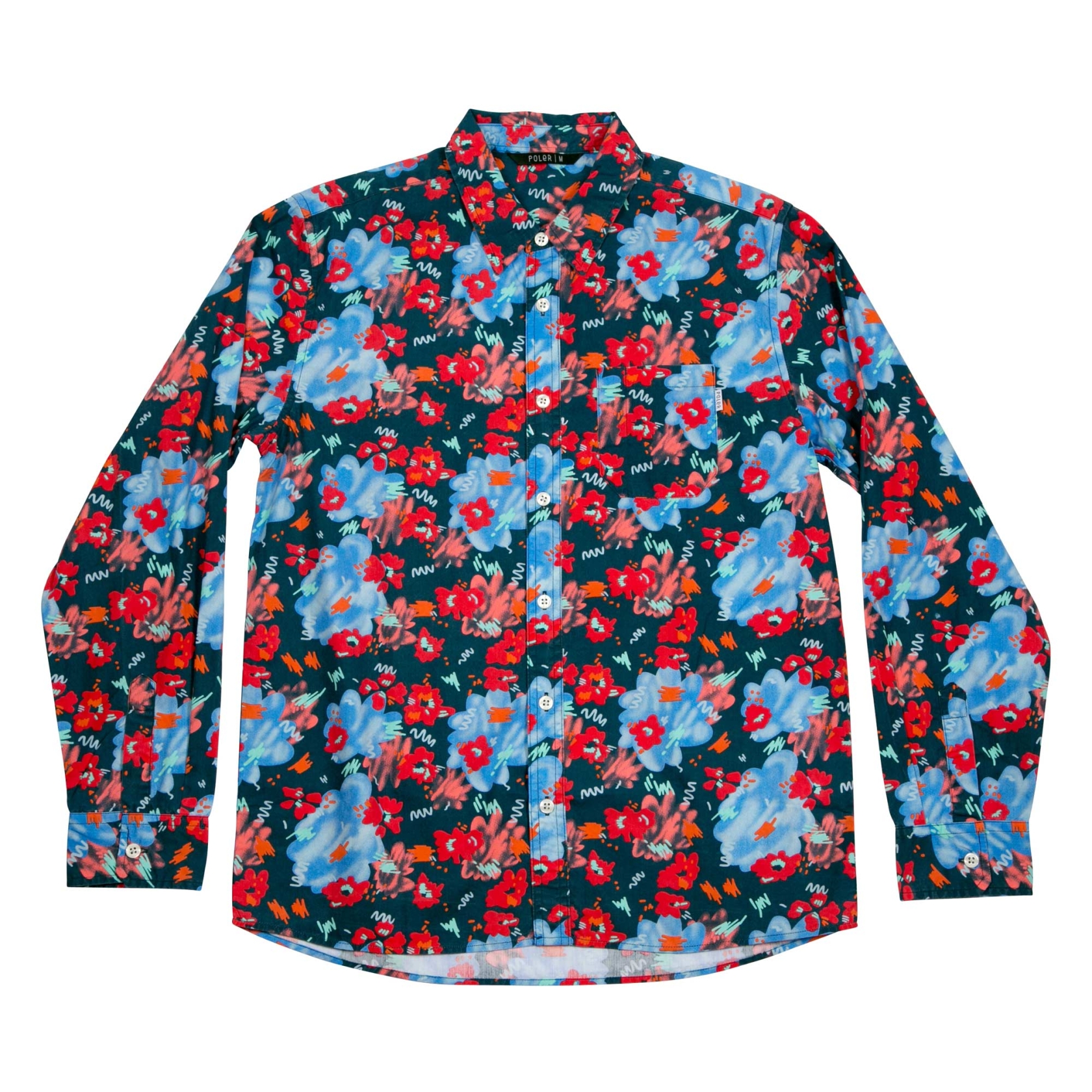 POLER Shirt FLORAL FANTASIA BUTTON UP LS blue steel floral fantasia print
