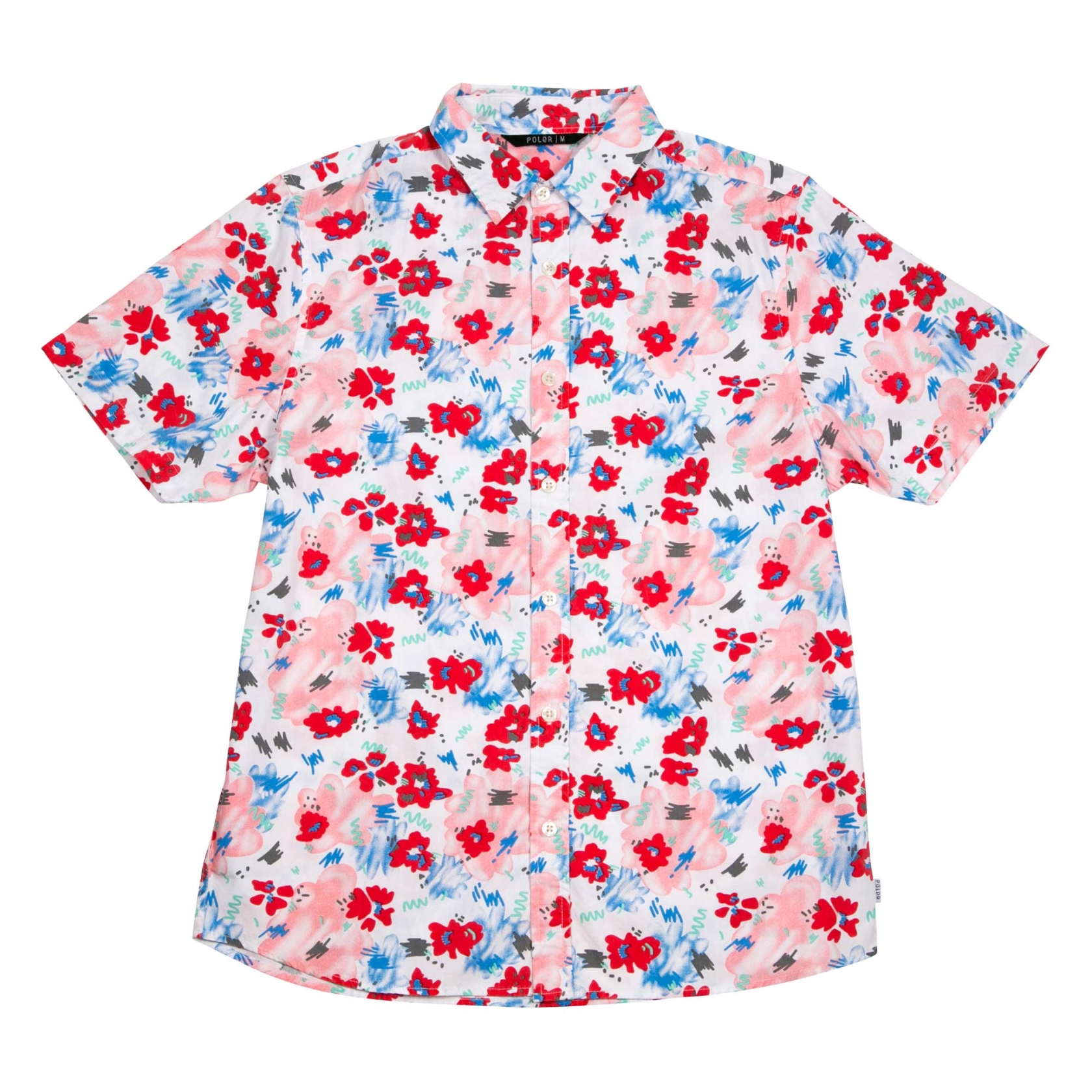 POLER Shirt FLORAL FANTASIA BUTTON UP SS white floral fantasia print