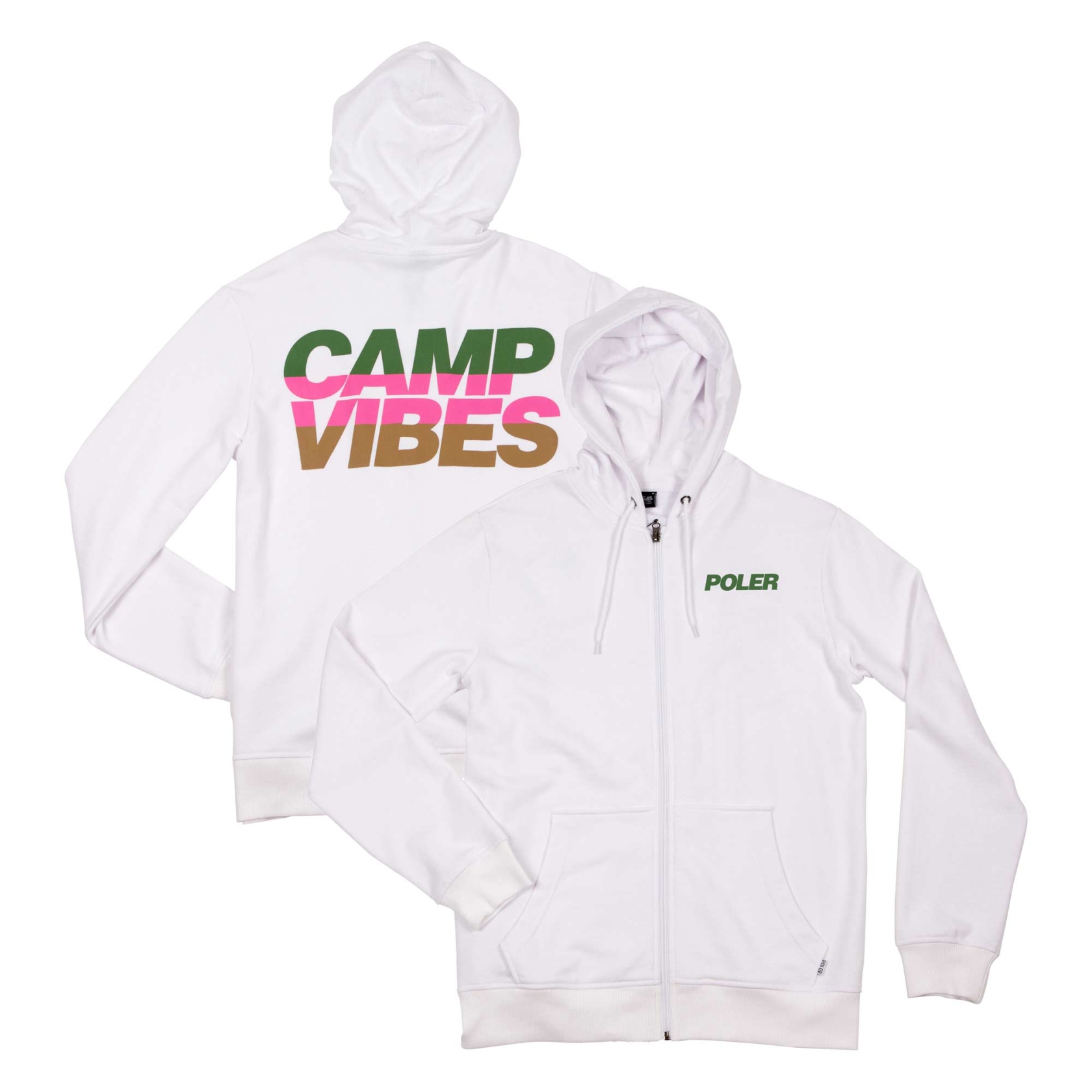 POLER Zip Up CAMP VIPES ZIP HOODIE white